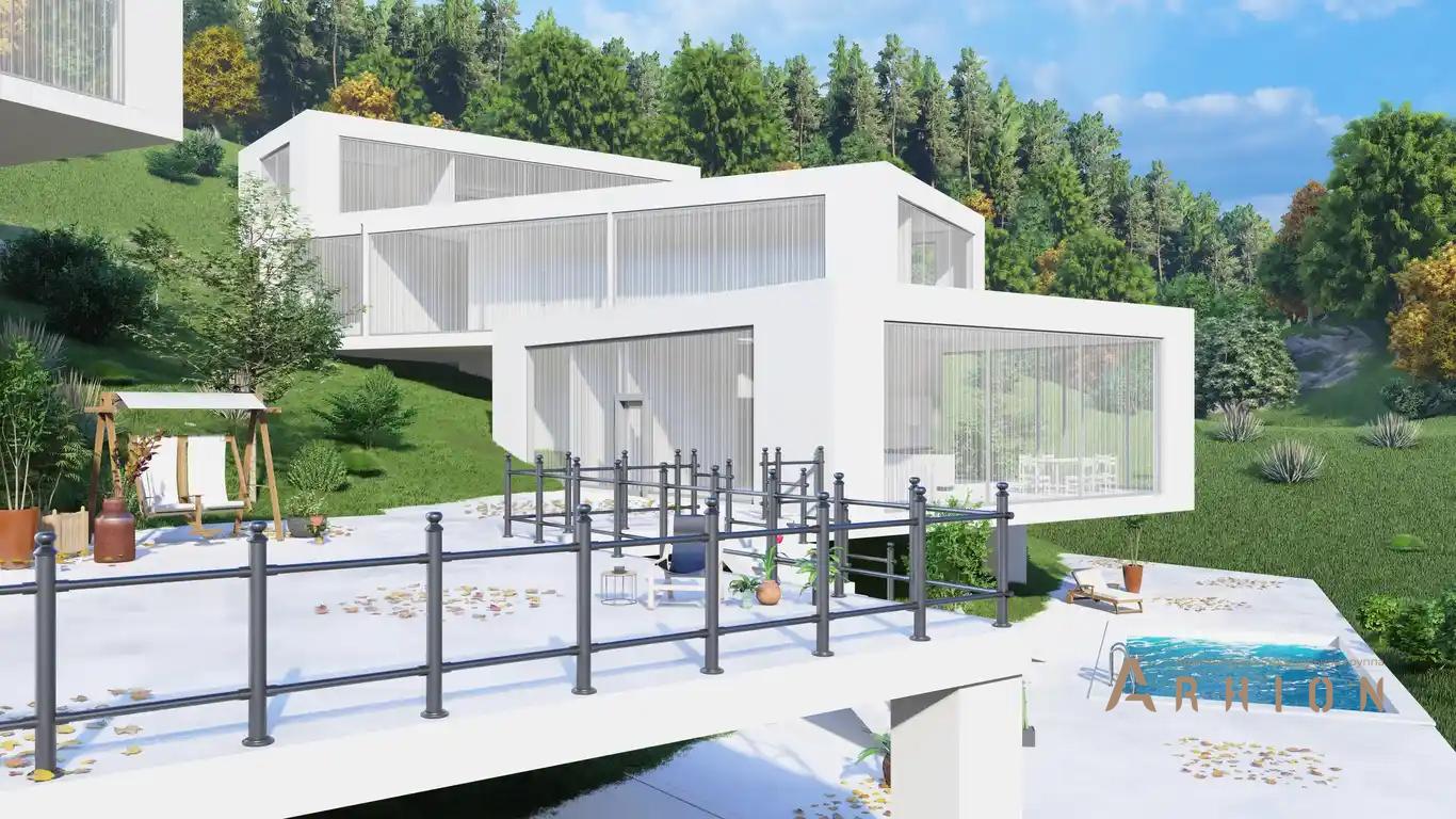 9. Проект трехэтажного дома в стиле хай-тек с плоской кровлей , h-1609, площадью - 750 кв c терассой